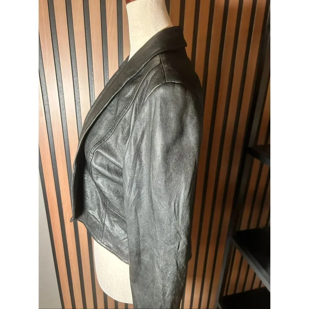 7 For all Mankind Women Rumble Leather Jacket  Size S black moto style short